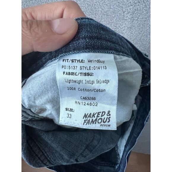 Naked & Famous Jeans Mens 33x31 Light Indigo Selvedge Weird Guy Japanese Tapered - Picture 12 of 13